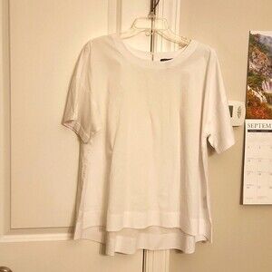 Eileen Fisher White Shortsleeve Blouse Organic Cotton Size XL